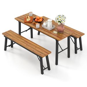 Conjunto de Comedor para Exteriores - Mesa y Banco de Madera de Acacia con Diseño Plegable - Perfecto para Patio, Jardín, Piscina - Sin Necesidad de Ensamblaje - Product Image 1