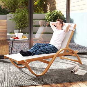 Sdraio in Legno di Larice Regolabile a 4 Livelli, Sedia Prendisole Bianco Crema Completamente Reclinabile, Lettino da Patio con Seduta in Rete per Uso Esterno - Product Image 2