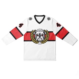 Maillots de hockey sur glace unisexes à col en V et manches longues en mesh, 100% polyester, imprimés par transfert thermique, anti-transpiration, 220g, logo personnalisé OEM - Product Image 5