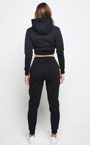 Sudadera corta de invierno con mangas largas y bolsillo frontal con cremallera, top corto con capucha de punto estampado informal - Product Image 5