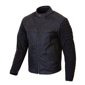 Classic <b>Long</b> Thin Cowhide Canvas <b>Leather</b> <b>Jacket</b> for Men Motorbike Vintage Biker Cafe Racer Style Europe Trend - Product Image 1