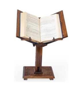 Wooden <b>Book</b> Stand with Ornate Carved Base Central Vertical Support Angled Panels Handmade Durable Holder for Reading <b>Display</b> - Product Image 1