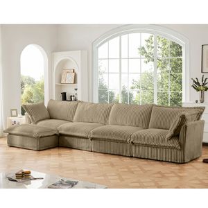 Divano a L con Rivestimento Rimovibile a 4 Posti, Seduta Profonda, Braccioli Morbidi e 2 Grandi Cuscini Confortevoli per Soggiorno - Product Image 3