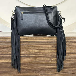 Women Bohemian Fringe Handbag Crossbody Sling <b>Bags</b> for Ladies Handmade Tooled Cowhide Leather Cherry Motif Boutique Purse <b>Bags</b> - Product Image 5