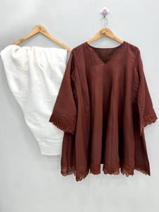 Kurta Túnica Marrón de Manga Larga, Corte Holgado, Largo Midi, Algodón, Ropa Casual Tradicional para Mujer, Estilo India Pakistán - Product Image 2
