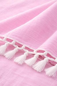 Pink Striped Cotton Chadar with Tassel Fringe Soft Breathable Lightweight Multipurpose Bedsheet Summer Bedding Home Linen India - Product Image 5