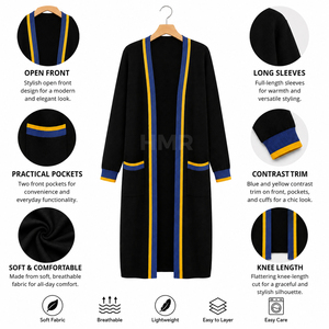 Suéter Acrílico de la Hermandad HMR, Negro con Rayas en Contraste Azul y Amarillo, Manga Larga, Cuello Redondo, Estilo Casual - Product Image 6