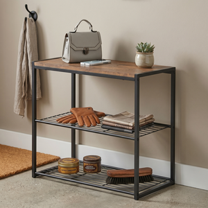 Zapatero de Estilo Industrial de 3 Niveles con Parte Superior de Madera y Estructura Metálica, Estante de Almacenamiento Independiente para la Entrada del Hogar - Product Image 2