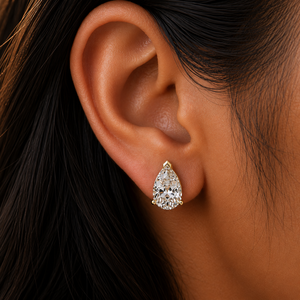 Custom Diamond <b>Earrings</b> Pear Cut Lab Grown Diamond Stud 2.00 Ct IGI Certified 14K Pure Gold V Prong Martini Screw <b>Back</b> <b>Earrings</b> - Product Image 4