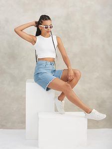 Shorts de Mezclilla Azul Sólido para Mujer Abdul Royal World Export, Ecológicos, con Cinturón, Cintura Media, Casuales, de Verano, de Algodón Lavado - Product Image 6