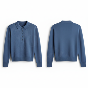 Polo en gros élégant marron en maille avec col boutonné, doux et confortable, à manches longues, décontracté, en coton et polyester - Product Image 5