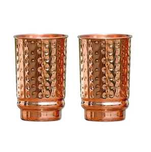 Verre à eau élégant en cuivre martelé, forme cylindrique, bord lisse, finition polie, artisanat traditionnel - Product Image 4