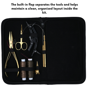 Wholesale Gold Hair Extension <b>tools</b> Set featuring 7 Inch Flat Bead Crimper Curved Needles Wig <b>Threads</b> & Gold Sectioning Clips - Product Image 5