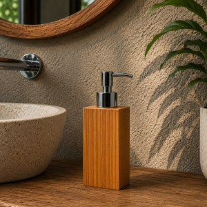 Distributeur de savon en bois de teck écologique ARTERRA Premium avec pompe en acier inoxydable, flacon de lotion liquide, étanche - Product Image 5