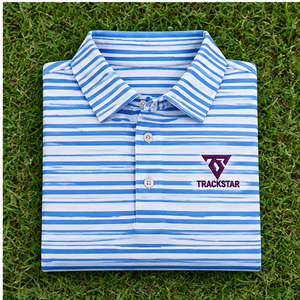Trackstar Men's <b>Blue</b> White Bold Horizontal Stripe <b>Polo</b> <b>Shirt</b> Short Sleeve Button Collar Golf <b>Shirt</b> Custom Logo - Product Image 6