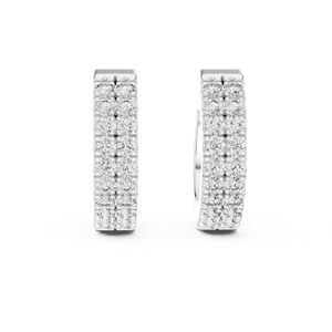 Pendientes de Aro Huggie de Lujo para Mujer, Chapados en Rodio, Oro Blanco de 10K, con Doble Hilera de Diamantes Cultivados en Laboratorio, Edición Limitada Especial 10K 14K - Product Image 4