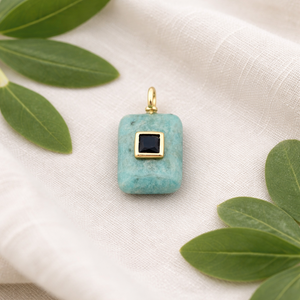 Amazonite Rounded Rectangle Pendant Gold Plated Bezel <b>Set</b> <b>Square</b> Zircon Charm 14x19mm Handmade Jewelry Wholesale - Product Image 1