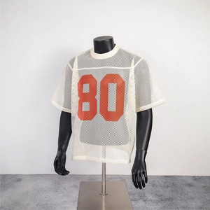 Camiseta Deportiva Corta de Malla Oversize Unisex Estilo Vintage, Personalizada OEM, Cuello Redondo, para Fans, Blanca, de Fútbol Americano - Product Image 1