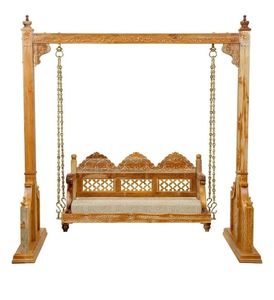 Balançoire d'intérieur en bois massif artisanal de luxe, ornée de sculptures florales, style Maharaja Jhoola, décoration de salon - Product Image 1