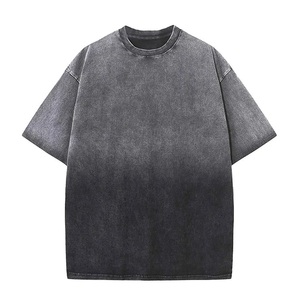 T-shirts délavés à l'acide pour hommes, t-shirts déchirés en coton épais avec broderie personnalisée, vente en gros - Product Image 2