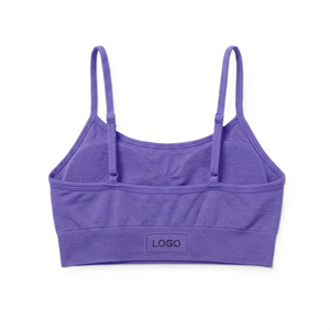 Ensemble soutien-gorge de sport et leggings pour femme, violet uni, tricoté, en Spandex et Polyester, extensible, respirant, séchage rapide, taille haute, longueur intégrale - Product Image 4