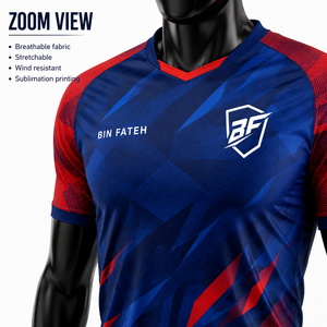 Soccer Uniform <b>BIN</b> FATEH Men's Soccer Uniform Set Blue Red Sublimation Print Breathable Polyester Adult Size Breathable - Product Image 6