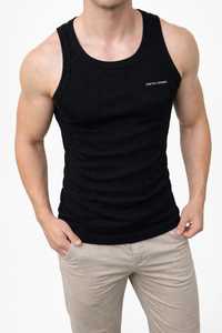 Oneten <b>Men's</b> <b>Black</b> Solid Sleeveless Tank Top Crew Neck Breathable Polyester/Cotton Athletic <b>Vest</b> with Embroidery - Product Image 5