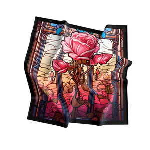 Printed Floral Silk Scarf Stained Glass Style Square Shawl <b>Pink</b> Rose Gift <b>Wrap</b> for Women - Product Image 1