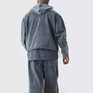 Sweat à capuche d'hiver OEM pour homme en denim 100% coton épais délavé, coupe oversize à épaules tombantes, avec logo personnalisé brodé, teint uni - Product Image 2