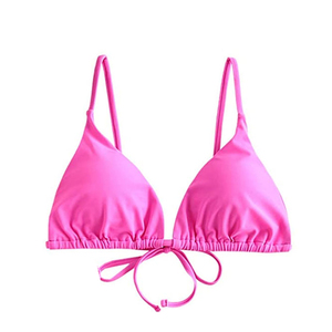 Conjunto de bikini rosa liso de 2 piezas para mujer, top triangular con cuello halter y lazo lateral, braguita tipo tanga, traje de baño de ajuste regular, tejido de punto - Product Image 6