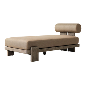 Tumbona de Madera de Teca de Estilo Contemporáneo con Cojín y Respaldo Cilíndrico, Mueble de Exterior Minimalista y Ecológico - Product Image 1