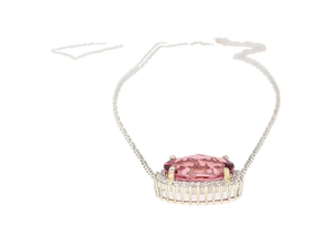 Collar con Colgante de Morganita de Corte Ovalado, Plata 925 con Baño de Rodio, Cadena de Caja, Clásico para Uso Diario de Mujer - Product Image 4