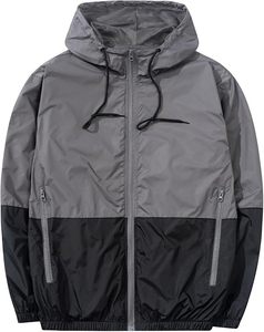Chaqueta cortavientos informal de talla grande, transpirable, personalizada, con cremallera, para hombre, de poliéster, con capucha de nailon, impermeable. - Product Image 1