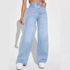 Pantalon en jean pour femme OEM, coupe droite courte, taille mi-haute, fabricant en gros pour les collections printemps - Product Image 3