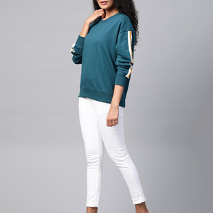 Sudadera de cuello redondo para mujer, con hombros caídos, manga larga, diseño de leopardo, informal, para otoño, mezcla de algodón y forro polar, de secado rápido - Product Image 2