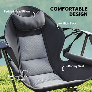 Set di 2 Sedie da Campeggio Pieghevoli con Schienale Regolabile, Seduta Imbottita e Portabicchieri per Viaggi, Grigio - Product Image 5