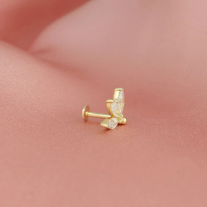 Fabricante de Labrets de Diamantes Marquise en Oro Sólido de 14K |   Roscado interno seguro para el cuerpo |   Venta al por Mayor de Joyería para Piercing Directamente de Fábrica - Product Image 2