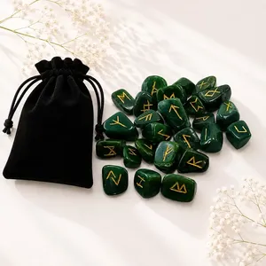 Juego de Runas de Jade Verde, Runas Futhark Grabadas a Mano, Juego de 25 Cristales de Adivinación con Bolsa - Product Image 5