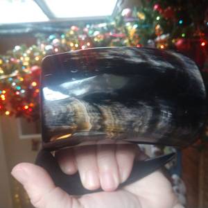 Buffalo Horn Eco-Friendly Handmade <b>Drinking</b> Mug with <b>Stand</b>-Traditional Nordic Folk Art Beverage Set - Product Image 3