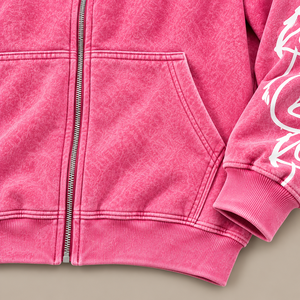 Conjunto de chándal de corte y confección con efecto desgastado, de tejido grueso, rojo con lavado ácido, con remaches, sudadera con capucha con cremallera y pantalones de chándal apilados, estilo streetwear, al por mayor - Product Image 6