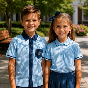 Ensemble d'uniformes scolaires unisexes pour enfants en tissu tricoté poly-coton de haute qualité avec logo brodé détectable par aiguille - Product Image 3