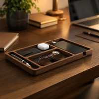 Organisateur de bureau en bois rectangulaire, plateau de rangement multifonctionnel, finition laquée, design moderne et luxueux, utilisation cuisine/salon