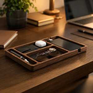 <b>Wooden</b> <b>Desk</b> Organizer Rectangle Multifunctional Storage Tray Lacquered Finish Morden Luxury Design Kitchen/Living Room Use - Product Image 1