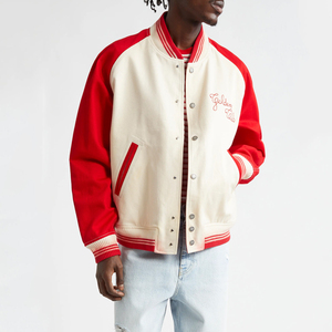 Red and White Varsity Jacket Men Custom Embroidery Golden Club Letterman Jacket Soft Fleece Bomber Jacket Casual Sports Wear - Product Image 1
