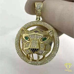 Collar con Colgante de Cara de Pantera de Diseño con Moissanita Certificada por GIA, Chapado en Oro de 14K, Estilo Hip Hop, Regalo - Product Image 5