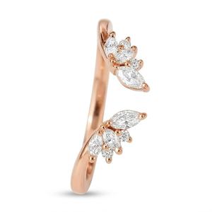 Anillo de boda de diamantes en racimo marquesa abierto con oro macizo de 14K, anillo de promesa ajustable de puño abierto para mujer - Product Image 4