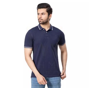 Polo à manches courtes bleu marine pour homme, 100% coton, coupe classique, couleur unie, design tricoté, respirant - Product Image 2
