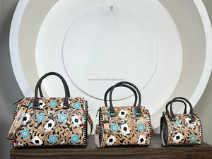 Personalised Western <b>Tooled</b> <b>Leather</b> Speedy Duffel Bags Vintage Floral Playing Card Designer Ladies Weekender Handbag for Travel - Product Image 5