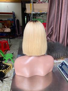 วิกผมบ๊อบแบบปิดวิกผมดิบแบบเวียดนามผมตรงสีบลอนด์ผมมนุษย์ลูกไม้โปร่งใสมีวิกผมหน้าม้าสำหรับผู้หญิงผิวดำ - Product Image 4