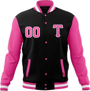 Men's Black and <b>Pink</b> Varsity <b>Jacket</b> with Letter T and Number 00 Front Print Preppy Style Regular Fit - Product Image 1